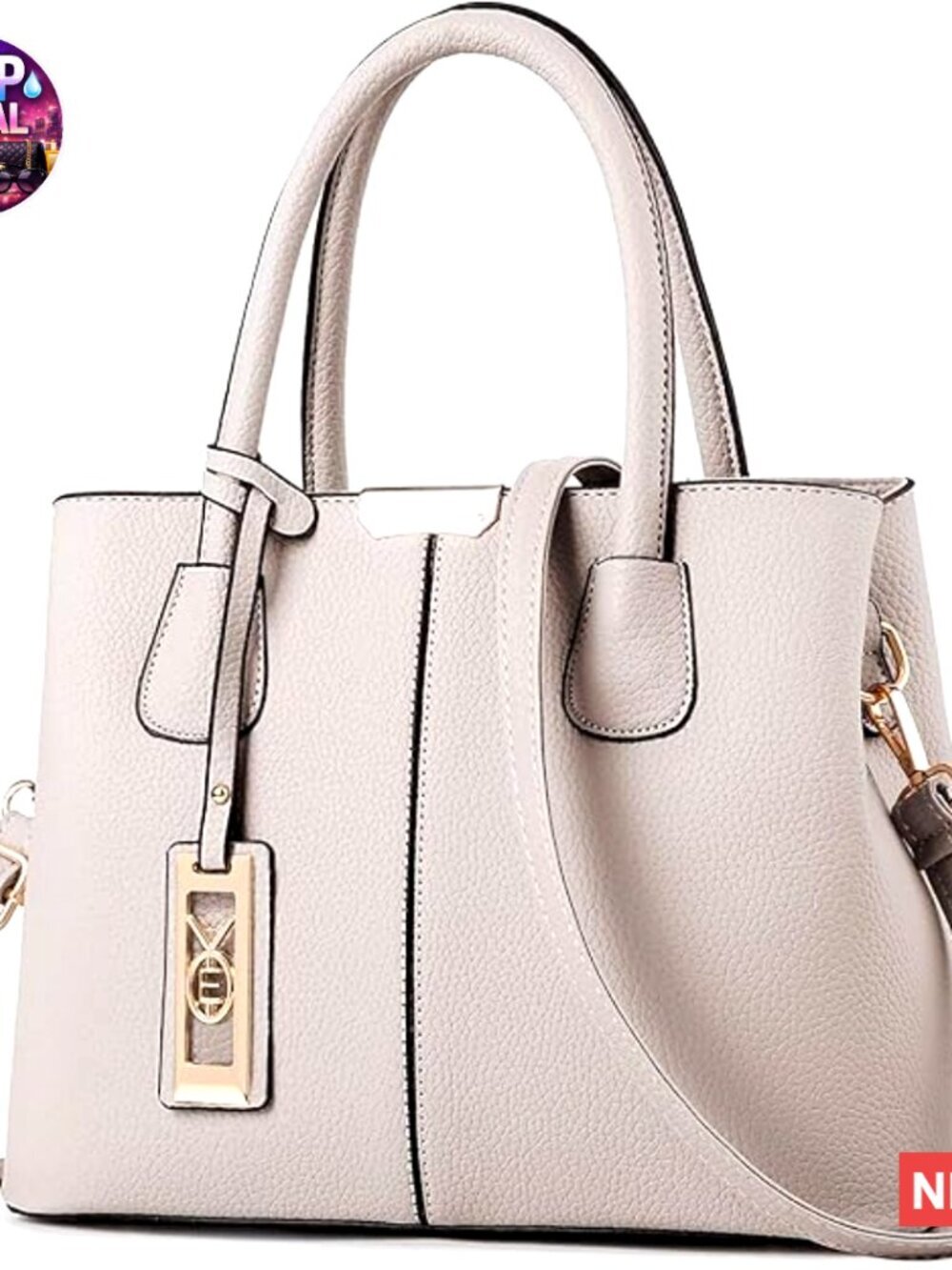 PU Leather Tote Bag with Detachable Shoulder Strap and Zipper Pockets